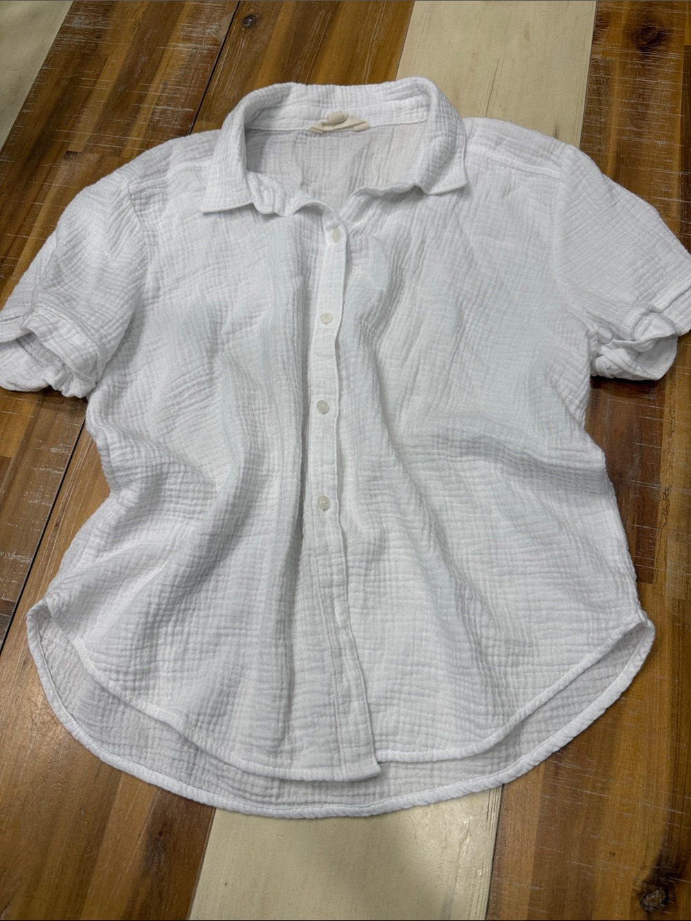 Lucky Brand White Short-Sleeve Button Front Gauze Shirt